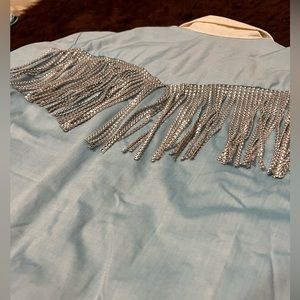 Cropped rhinestone fringe pearl snap